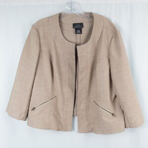NYCC Open Front 3/4 Sleeve Cardigan Blazer Jacket Womens XL Beige Minimalist